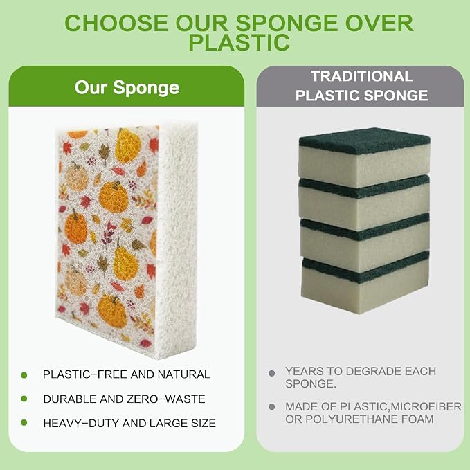 Scratch Scrub Sponge, 6 - Pack Kitchen Sponges for Cleaning Around the Home, Bathroom & More, Large Size Scratch-Free Dish Scrubber, Best for Nonstick Pots and Pans (4" x 6" x 1", Pumpkin)