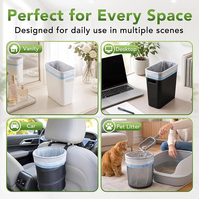 Delxo 1.6 Gallon Small Drawstring Trash Bags Mini Garbage Bags 60 Counts | Code Fit 1.2 - 2.0 Gallon Bathroom Trash Can Bin Liners, 4.5-8 Liter Plastic Garbage Bag for home office kitchen, White