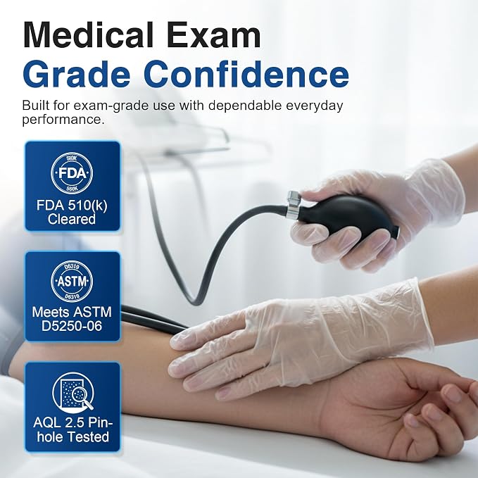 Schneider Medical Vinyl Exam Disposable Gloves Latex Free | Powder free, clear，Food Safe, Cleaning, Exam，Cooking，Food Prep， Comfortable Fit, Ambidextrous, Unisex