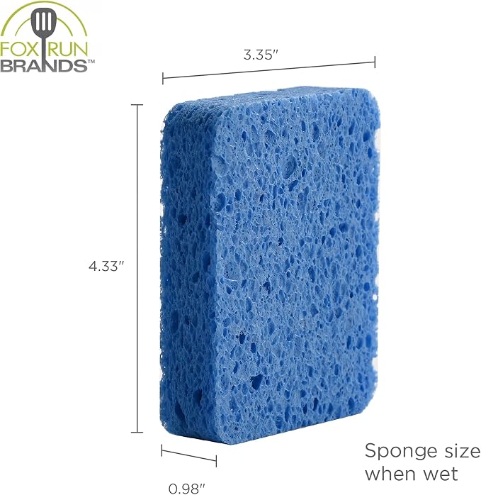 Fox Run Blue Natural Dish Sponges, Set of 12 Non Scratch Kitchen Sponges | Easily Clean Plates, Pots & Glasses | Dish Sponges For Nonstick Pans | Kitchen Cleaning | Reusable Kitchen Scrub Sponge Set
