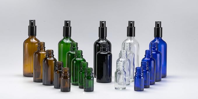 YIZHAO Blue Glass Spray Bottles 2oz, with Small Fine Mist Spray, Metal Cap, Refillable for Essential Oil,Travel,Cleaning,Perfume,Aromatherapy,Makeup – 6 Pcs