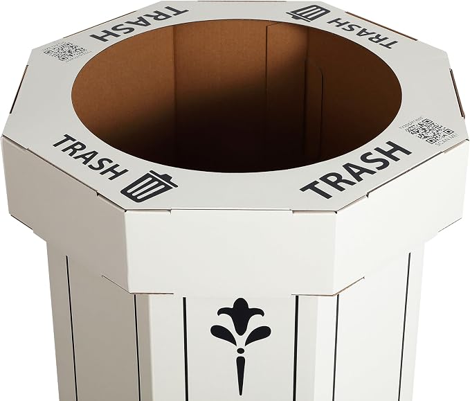 happimess Fleur 25 Gal Trash Can Bin, Bridal Ivory, Set of 2 | Event Recycling, Traditional Classic Disposable Corrugated Cardboard, 32" Height, 16" Width, 16" Depth