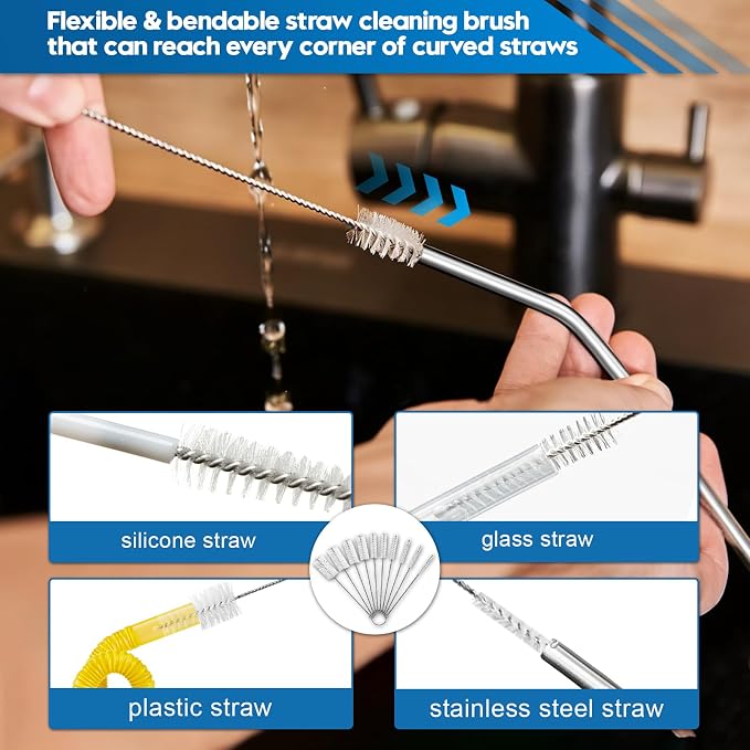 Bottle Brush Cleaner Set for Bottles, Cups and Straws Cleaning, 14 Pack | Long Handle Bottle Brushes | Sponge Brush | 3-in-1 Lid Cup Cleaning Brush | Straw Brushes in Assorted Diameters