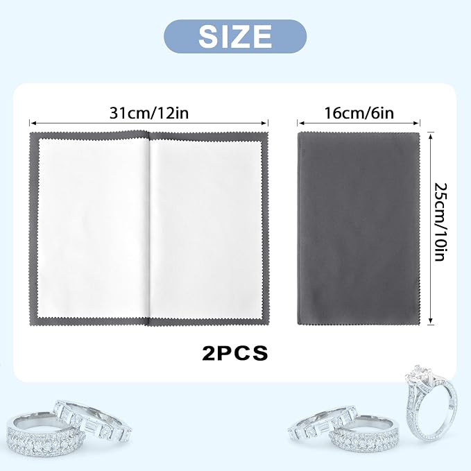 SEVENWELL Silver Polishing Cloth, 2PCS Large Jewelry Cleaning Cloths | Dual-Layer Cleaning, Large 10" × 12", Reusable, Removes Tarnish, Restores Shine, For Sterling Silver, Gold & Platinum