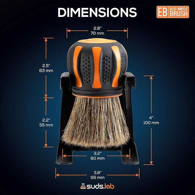 Suds Lab Elite-Bristle Boar's Hair Detailing Brush, Deep Cleaning, Stand | Metal-free, high absorbency tool for scratch-free interior & exterior car detailing