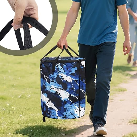 BIGCARJOB Blue Camo Large Trash Can with Lids, Camping Trash Can Collapsible Garbage Cans Water Resistant Garbage Bin Storage for Outside, 22.83x17.71 in