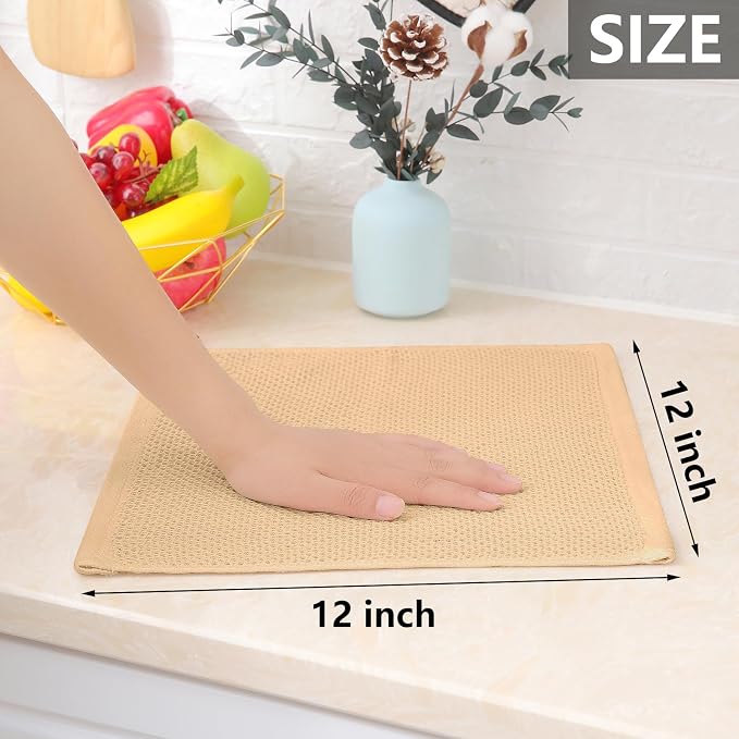 Homaxy 100% Cotton Waffle Weave Kitchen Dish Cloths 12-Pack, Apricot | 12 x 12 Inches, Ultra Soft Absorbent Dish Towels, Quick Drying Dish Rags with Hanging Loop