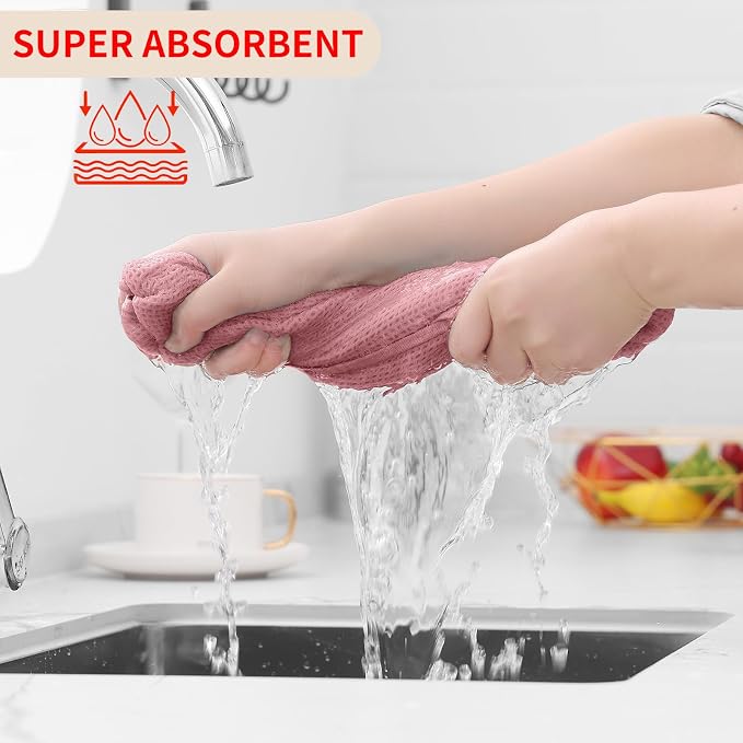 Homaxy 100% Cotton Waffle Weave Kitchen Dish Cloths 8-Pack, Dried Rose | 12 x 12 Inches, Ultra Soft Absorbent Dish Towels, Quick Drying Dish Rags with Hanging Loop