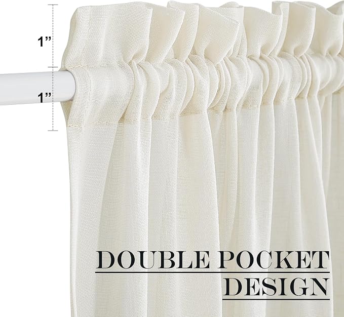 NICETOWN Sheer Door Curtains, Light Filtering Kitchen Door Coverings for Small Window, Window Coverings, Rod Pocket Sidelight Curtains with Tieback, 1 Panel, 52" W x 40" L, Ivory White