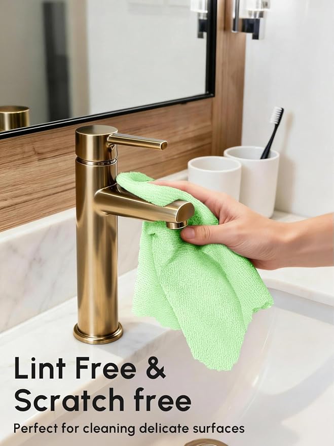 Microfiber Cleaning Cloths Roll 75 Pack 12x12 Inch Lint Free | Tear away design, lint free, washable, scratch free, ultra absorbent, for dish rags and household cleaning, Green color