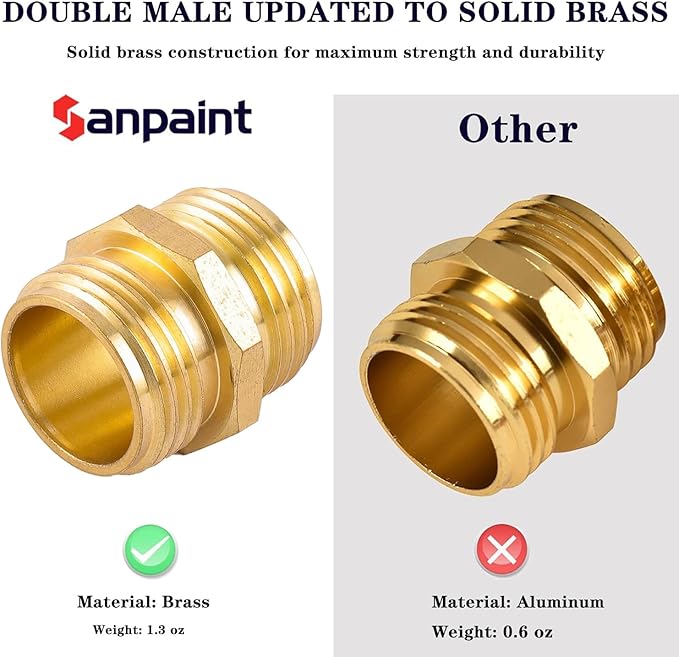 Garden Hose Connector, Male to Male Hose Adapter, 3/4" GHT Double Male | 2 Pack 3/4 Inch Brass Water Hose Connector for Female Hose to Female Hose
