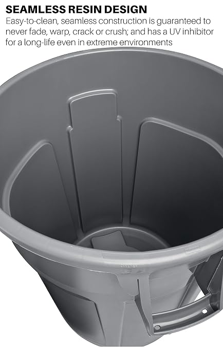 Rubbermaid Commercial Products BRUTE Heavy-Duty Round Trash/Garbage Can, 10-Gallon, Green, Outdoor Waste Container for Landscapers/Construction/Restaurants/Back of House/Offices/Warehouses, Pack of 6