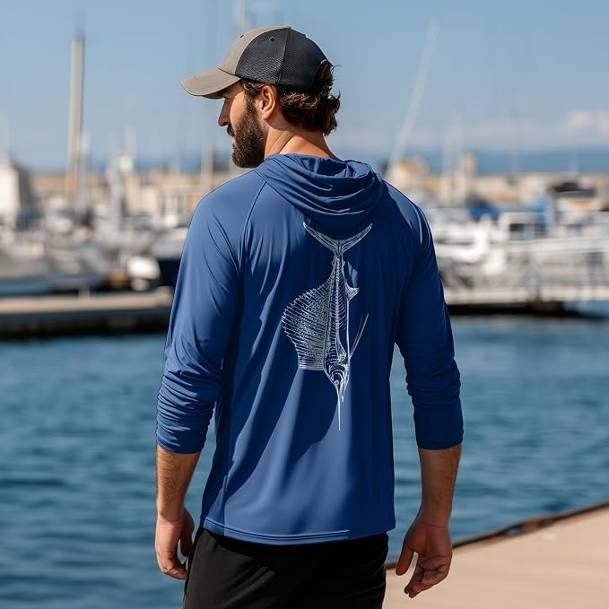 Palmyth Men's Fishing Hoodie UPF 50+ Long Sleeve with Face Mask Neck Gaiter | Zipper Pocket, Thumb Loops, Quick-Dry, Side Mesh Panels, Lens Cleaning Cloth