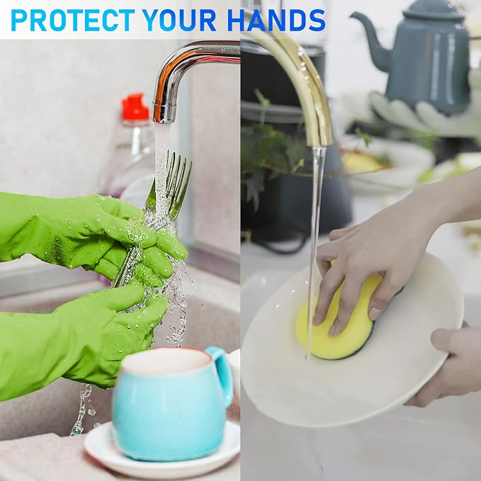 Disfore Rubber-Gloves Dishwashing Gloves for Cleaning-Kitchen - 2 Pairs Long Household Cleaning Gloves for Washing Dishes
