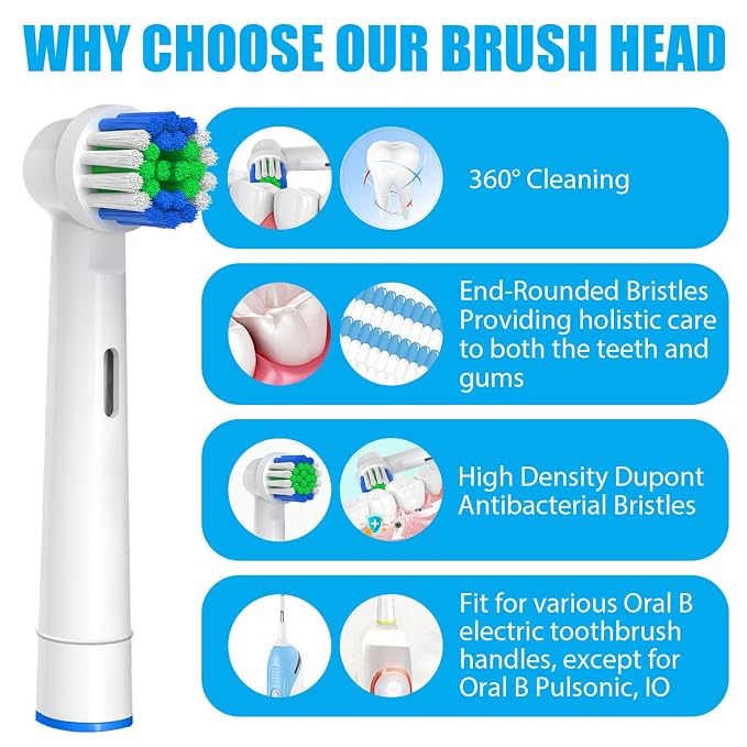 Replacement Toothbrush Heads Compatible with Oral-B Braun, 4 Pcs Professional Electric Toothbrush Heads Brush Heads for Oral B Replacement Heads Refill Pro 500/1000/1500/3000/3757/5000/7000/7500/8000