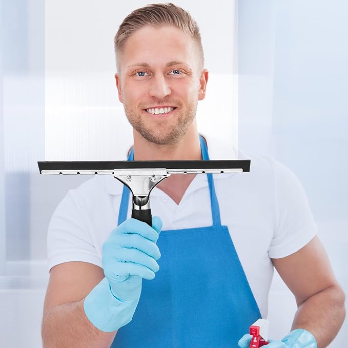 9 Pcs 12'' Professional Steel Window and Glass Squeegee with Replacement Rubber Glass Cleaning Heavy Duty Squeegee for Window Cleaning and Streak Free Results
