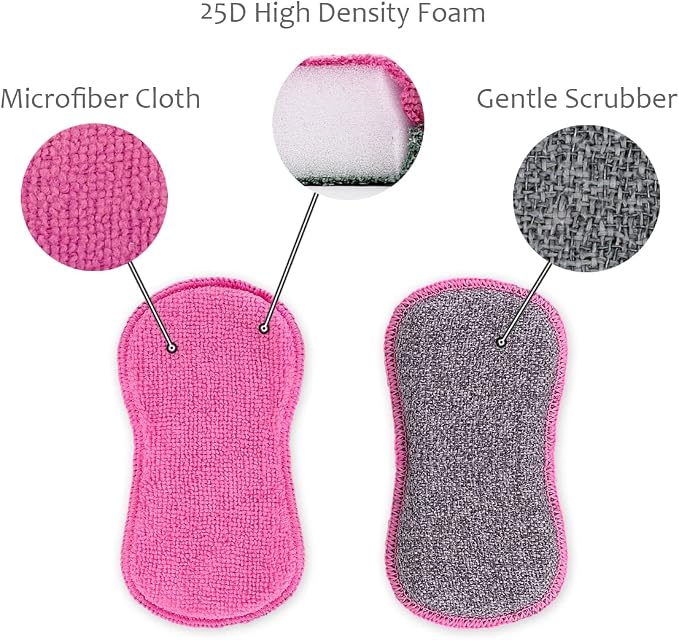 UPSTAR Dish Sponges Kitchen, Microfiber Cleaning Scrubber for Dishwashing, Sink, Basin and Multi-Pupose, Non-Scratch Pack of 6