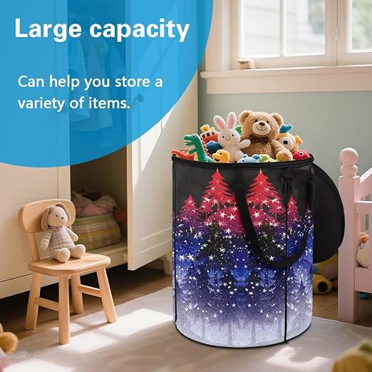 Outdoor Trash Cans for Camping Pine Tree and Moon Collapsable Garbage Can 20+ Gallon Water Resistant Storage Bin for Clothes Bedroom Trash Can Decorative