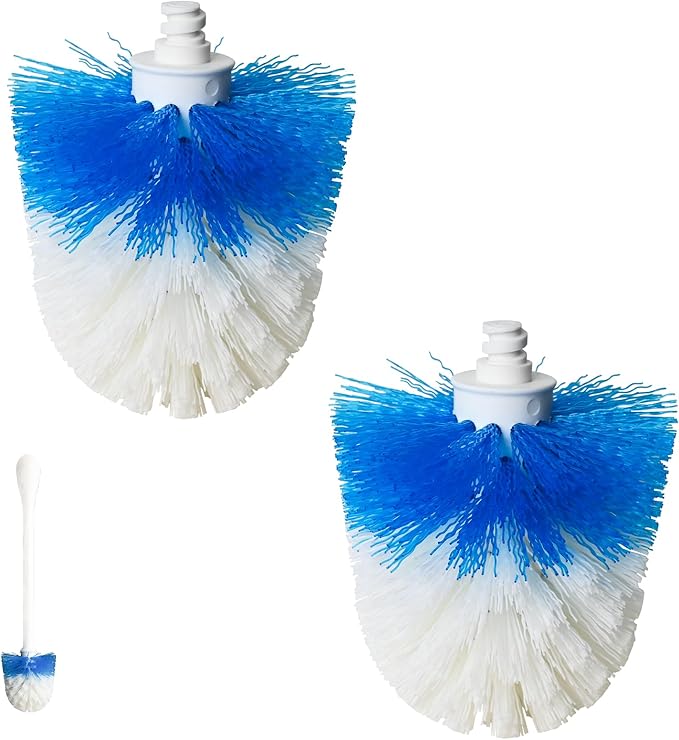 Toilet Brush Refills for OXO Toilet Brush Only, 2 Pack Replacement Heads | Toilet Brush Replacement Head for Deep Bathroom Toilet Bowl Cleaning, Blue & White, Nylon & Plastic Material Bristles