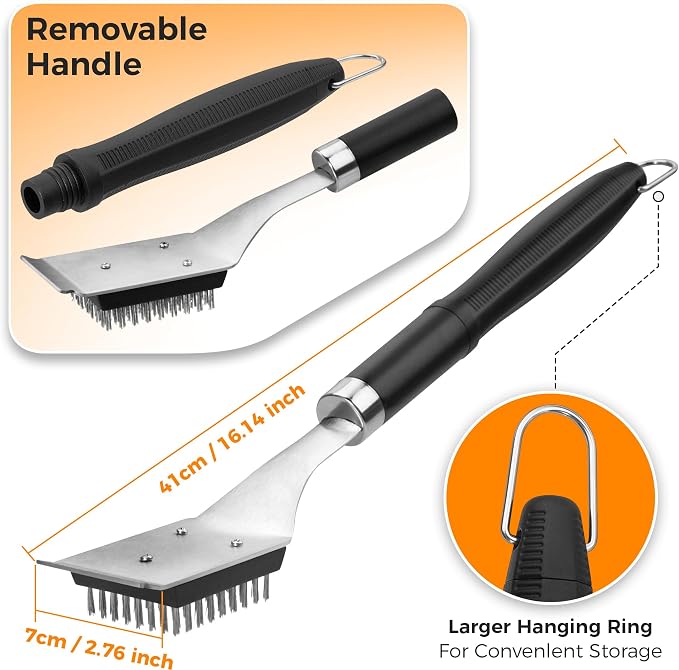 BBQ Grill Cleaning Brush Scraper with 2 Replaceable Steel Bristles Head | 72-Well Wires Brush, Stainless Grill Grate Cleaner, for Weber Gas, Charcoal, Electrical, Infrared