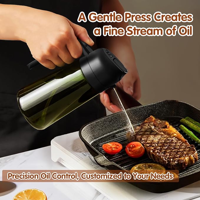 YARRAMATE 16 oz 2-in-1 Dark Glass Olive Oil Sprayer & Dispenser, BlackGreen | Light-blocking dark green glass, food-grade spray and pour bottle for cooking, air fryer, salad and BBQ