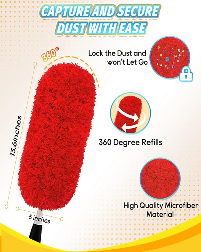 KEEPOW 2Pc Microfiber Duster Refills Compatible with OXO Good Grips Duster | Reusable Dusters Refill Compatible with OXO Good Grips Microfiber Extendable Dusters for Cleaning, Red, Handle Not Included