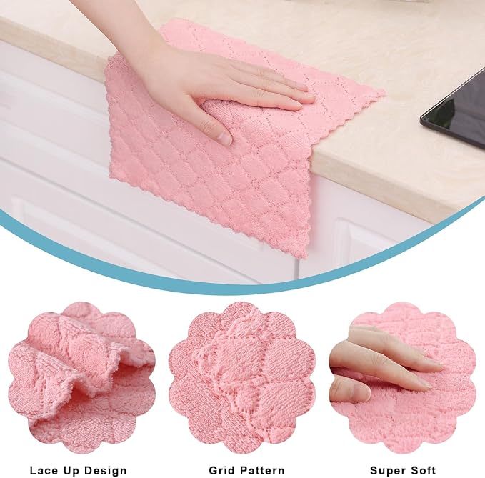 Homaxy Super Soft 16 Pack Coral Velvet Dish Cloths, 10" x 10", Multi Color | Ultra-Absorbent Dishcloths, No Lint, Nonstick Oil, Fast Drying, Microfiber Cleaning Cloth