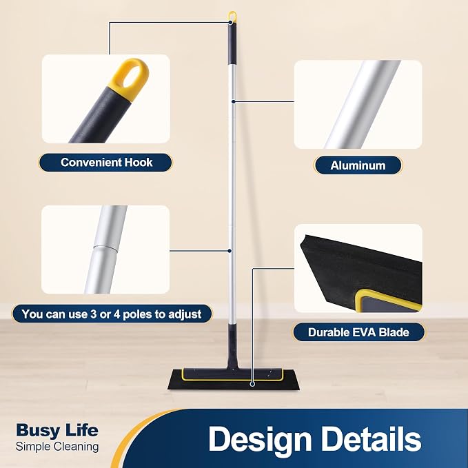 Yocada Floor Squeegee Broom EVA Foam Blade Aluminum Pole (Pack of 2)