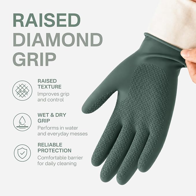 Cleaning Rubber Gloves, Waterproof Non-Slip Long Cuff Dishwashing Household Kitchen Gloves