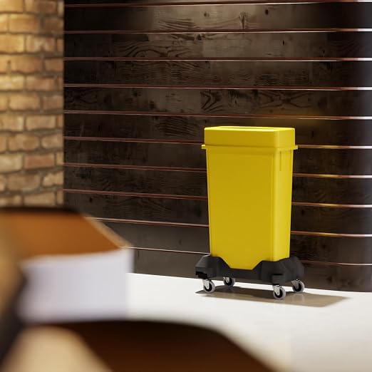 23 Gallon Yellow Rectangular Slim Trash Can with Drop Shot Lid and Dolly | Great for Home, Commercial, or Restaurant Use.