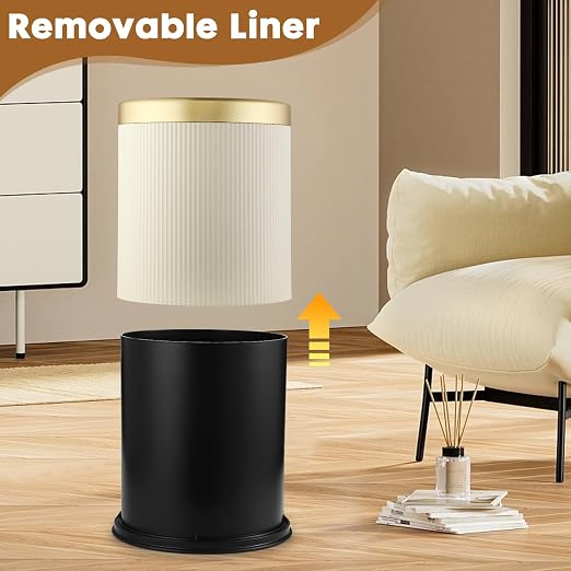 Automatic Bathroom Trash Can with Lid, Touchless Trashcan White Gold | 3.7 Gallon Motion Sensor Garbage Can, Cute Modern trash bin,Smart Waterproof Trash Bin for Bedroom, Office, Restroom,Outdoor