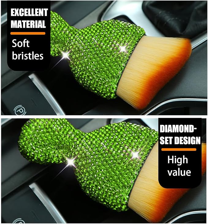 zipelo Diamond-Handle Car Detailing Dust Brush, Green | soft synthetic bristles, beveled profile reaches narrow gaps, scratch-free wet or dry use, compact storage, cleaning tools