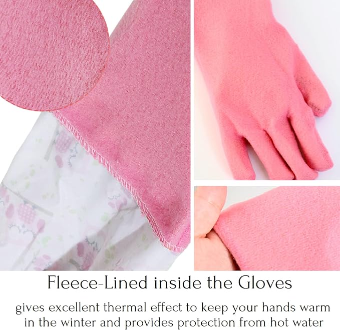 Myungjin Fleece-Lined, Flock Lining, Insulated Medium Cuff, Reusable Waterproof Household Dishwashing Non-Slip Cleaning Latex Rubber Gloves (1 Pair)