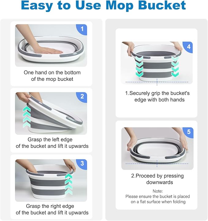 16L Collapsible Mop Bucket with Handles - Space Saving Foldable Silicone Tub for Cleaning, Laundry, Storage - Portable Wash Basin for Home & Car - 4.2 Gallon Compact Utility Bucket
