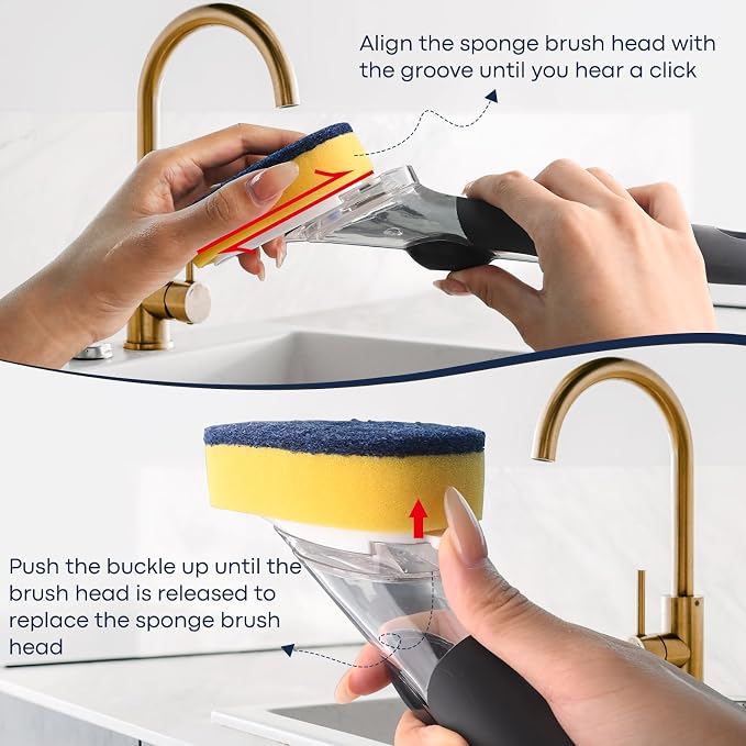 Sponge Brush Refills for OXO Soap Dispensing Dish Brush, 4 Pack | Scrub Replacement Head for Scrubber, Non-Scratch Sponge Replacement Head Fits Soap Dispensing Handle for Pots, Pans, Sink
