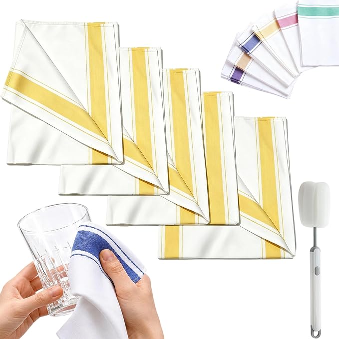 Premium Cotton Glass Cleaning Cloth, Highly Absorbent Wine Glass Polishing Cloths, Streak Free Lint-Free, Reusable Fast Drying Towels Polish Cloth for Glass Window Mirror (5*Yellow, 20*20in)