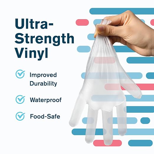 Ridex Disposable Gloves Latex-Free Clear Vinyl Gloves, 1000-Count, Thick, Powder-Free, All-Purpose, Large, Ambidextrous, Clear Family