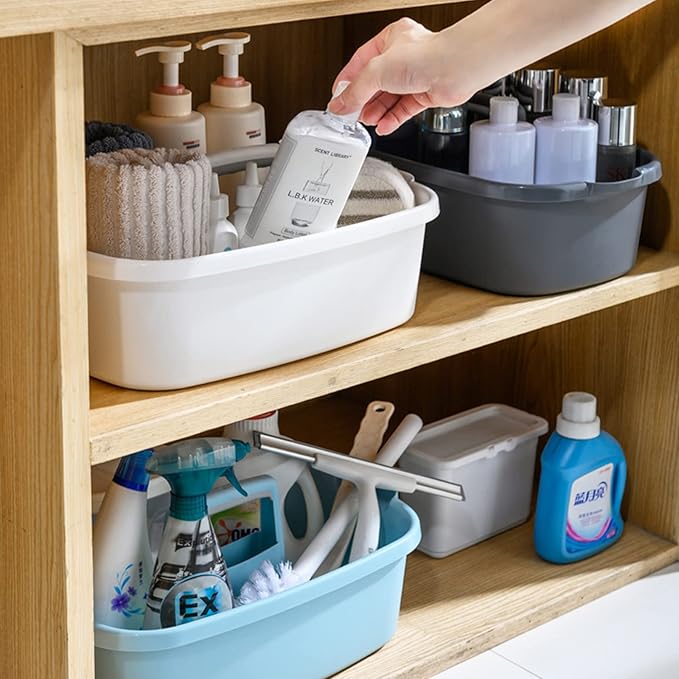 Large Cleaning Supplies Caddy Portable Shower Caddy Basket White | Sturdy Supply Organizer with Handle Plastic Bucket Tool Storage for Bathroom Bedroom Kitchen Garden College Dorm Essentials