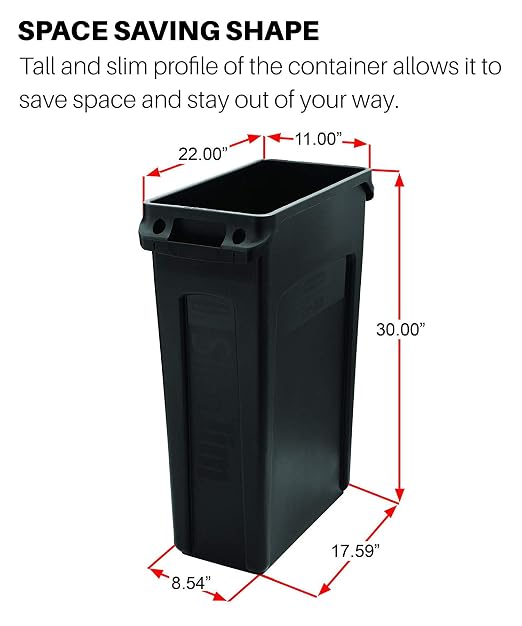 Rubbermaid Commercial Products Slim Jim Trash/Garbage Can with Venting Channels, 23-Gallon, Blue, for Kitchen/Office/Workspace