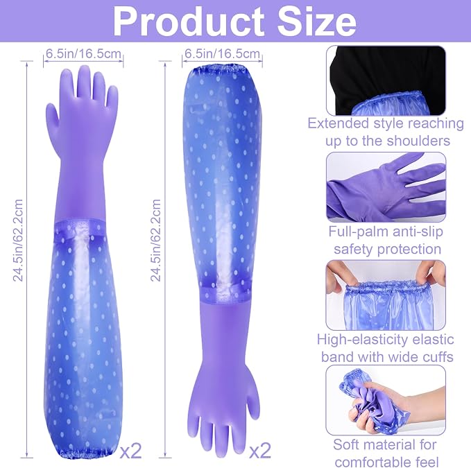Long Gloves for Cleaning Bathroom,Elbow Length,2 Pair | Waterproof Chemical Resistant Glove,Pvc Full Arm Men & Women Reusable Glove for Gardening,Aquarium,Kitchen,Household Cleaning