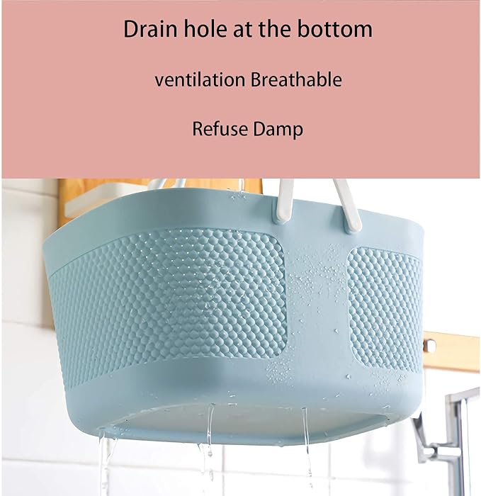 rejomiik Portable Plastic Shower Caddy Basket Organizer with Handles, Blue | Large Capacity Storage Tote for Bathroom, College Dorm Essentials, Bath Toy Storage, Kitchen