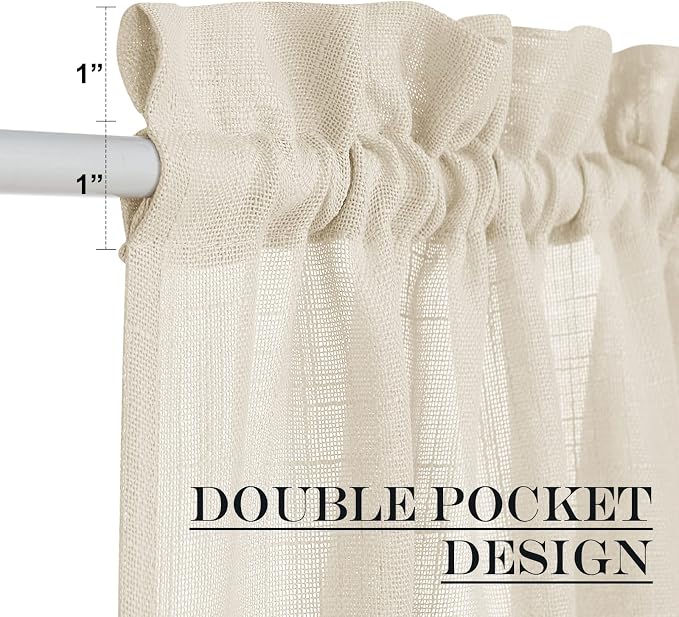 NICETOWN Beige Sheer Privacy Curtains for Front Back Door | Farmhouse Rod Pocket Small Kitchen Short Panel French Door Curtains for Windows, 26" W x 64" L, 1 Piece
