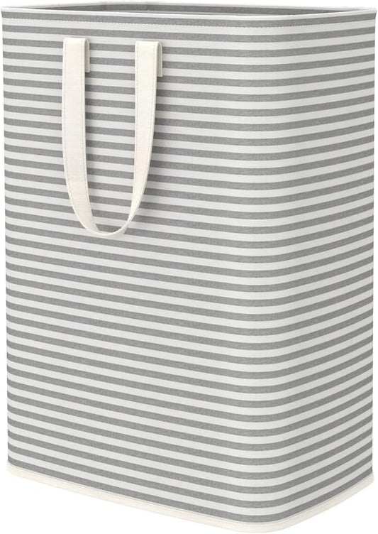 Lifewit 65L Collapsible Laundry Basket with Extended Handles, Grey | Foldable Laundry Hamper, Slim Dirty Clothes Basket, Waterproof, Freestanding Design for Bedroom, Bathroom, College Dorm