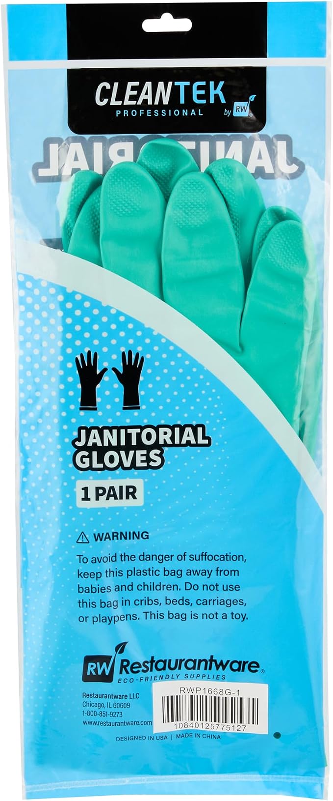 Restaurantware-Clean Tek Professional 15 Mil XXL Cleaning Gloves, 1 Pair Of Long Cuff Gloves - Flock Lining, No-Powder, Green Nitrile Chemical Tolerant Gloves, No-Latex, Heavy-Duty Tasks