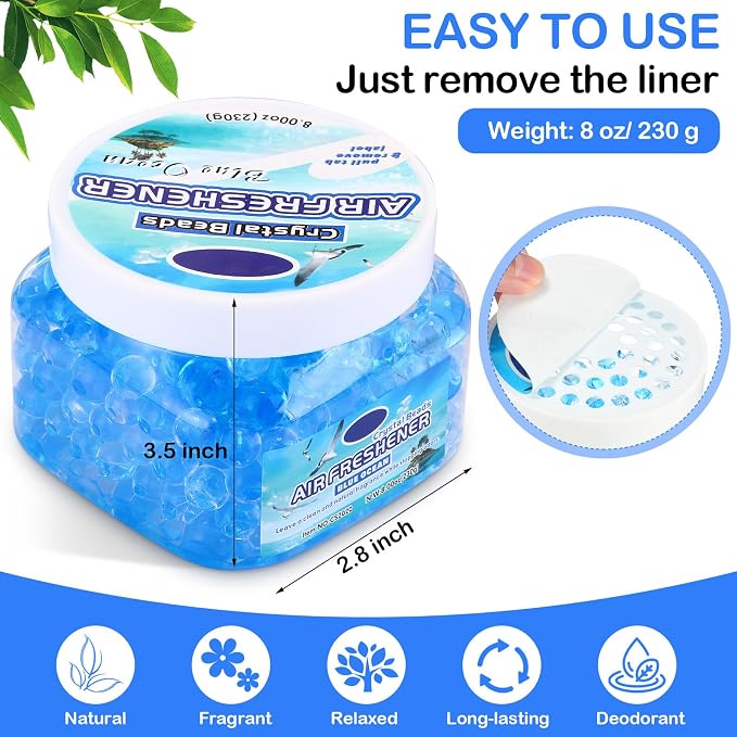6 Pcs Air Freshener Beads Odor Eliminator Beads Odor, Ocean | 8 oz Removing Gel for Home, Bathrooms, Cars, Boats, RVs, Pet Areas, Room, Toilet