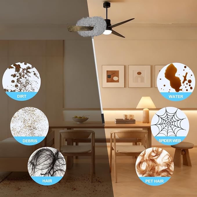 Eunice Ceiling Fan Cleaner Duster with Extension Pole | 13-78Inch Reusable Fan Blade Cleaning Tool for Cobweb Walls and Door Window