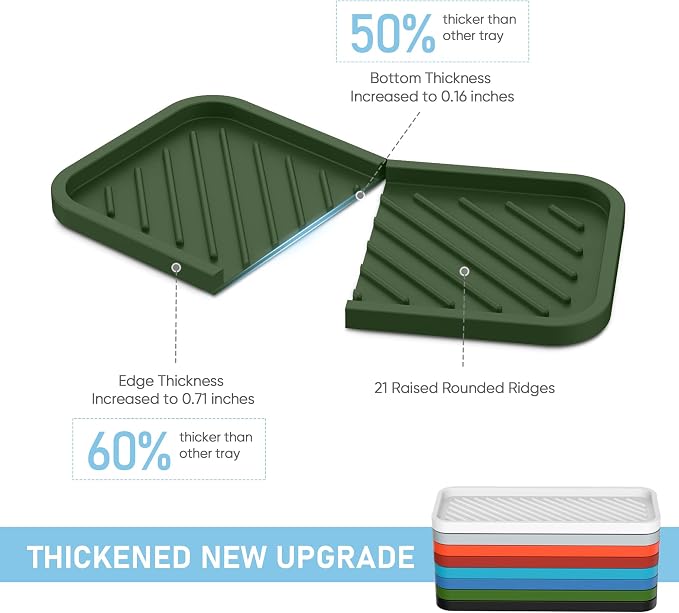 Silicone Sponge Holder-Large Thick Durable 10" Sink Organizer Tray-Kitchen | Thick Durable Sponge Caddy, Large Sink Tray, Dish Soap & Scouring Pad Holder, Countertop Drip Tray, Easy Clean, Rust-Proof