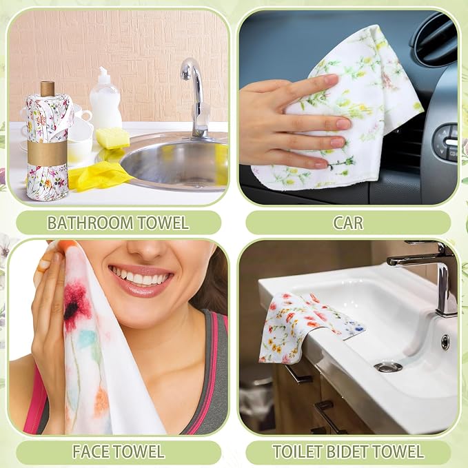 Reusable Kitchen Cloths Cotton Towel, 6 Pack, Wildflowers | Washable 9.84x11.81in, Paperless Towel Rolls Bulk, Cleaning Cloth Napkins for Dishes