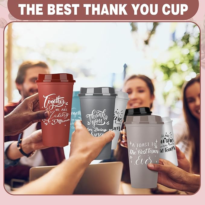 Pickmesh 30 Pcs Housekeeping Employee Appreciation Gifts Cups,Varicolored | 16 oz Plastic Tumblers with Lids, Reusable Coffee Cups, Thank You Gifts, for Staff Volunteer Coworker Teacher