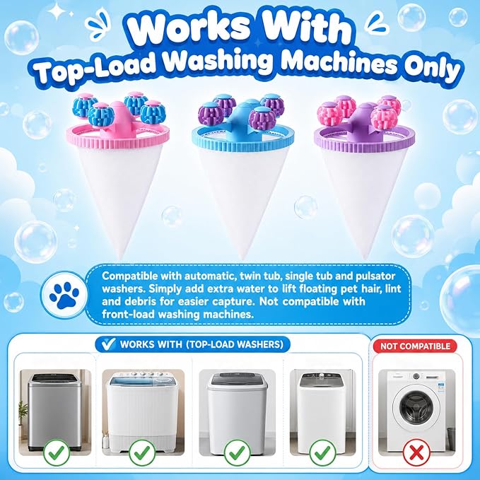 3Pack Washing Machine Hair Filter Mesh Bags,Washing Machine Conical Lint Collectors,Floating Filter,Reusable Washing Machine Hair Collectors for Cat and Dog Hair (3)